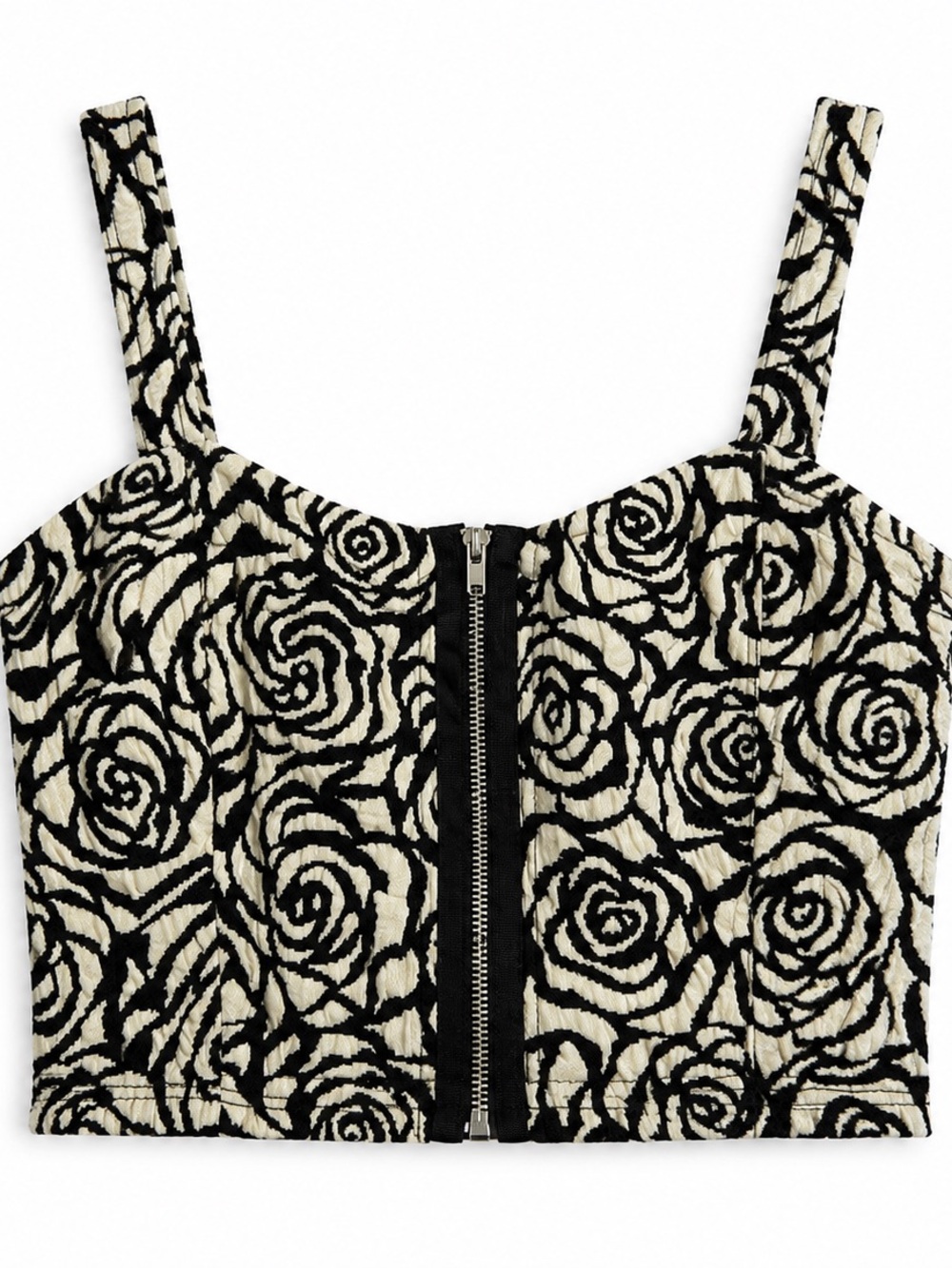 Chocolate Black and White Rose Crop Top